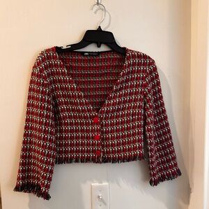 Zara Multicolor Woven Cropped Blazer